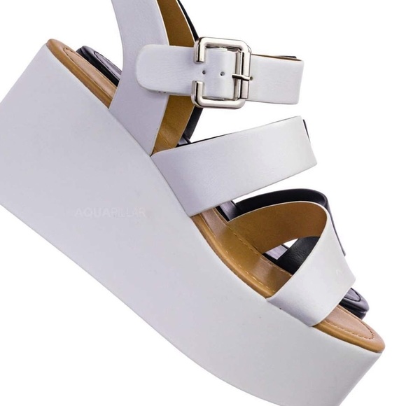 White Strappy Gladiator Platform Sandals - Picture 4 of 5